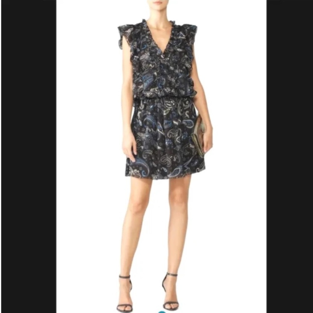 Zadig & Voltaire Black Paisley Mini Dress with Blue Accents